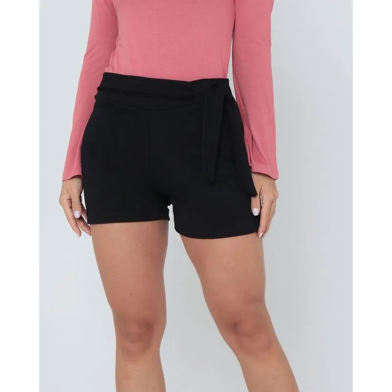 Short Feminino Malha Faixa Preto G