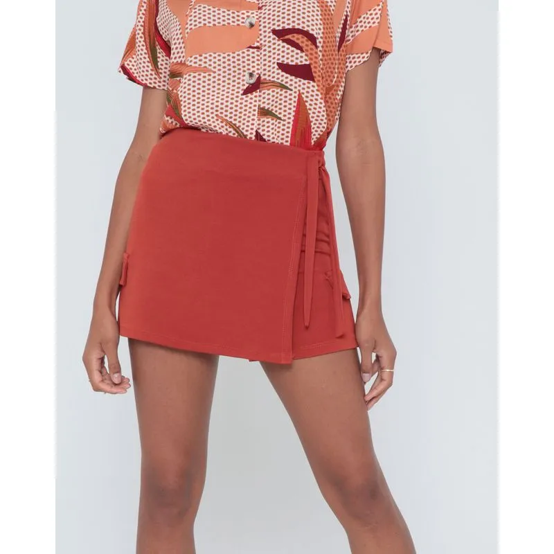 Short Saia Transpassado Liso Terracota P