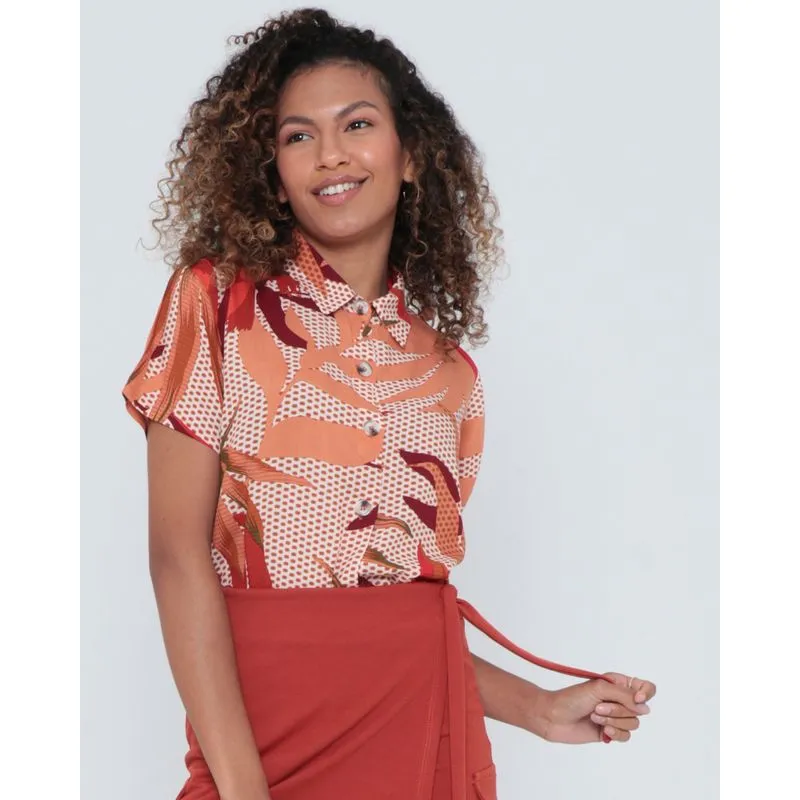 Camisa Feminina Estampada Floral Vermelha P