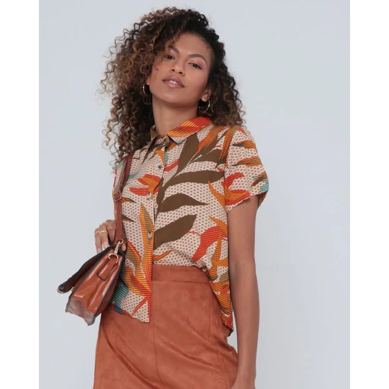 Camisa Feminina Estampada Floral Laranja GG