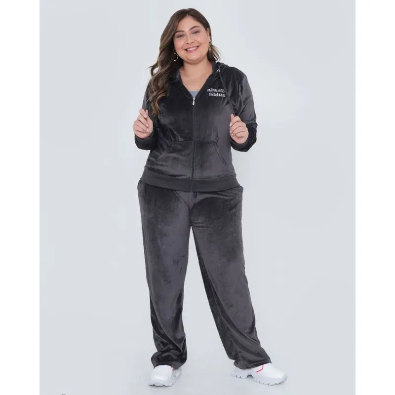 Conjunto Plus Size Longo Plush Cinza Escuro G1