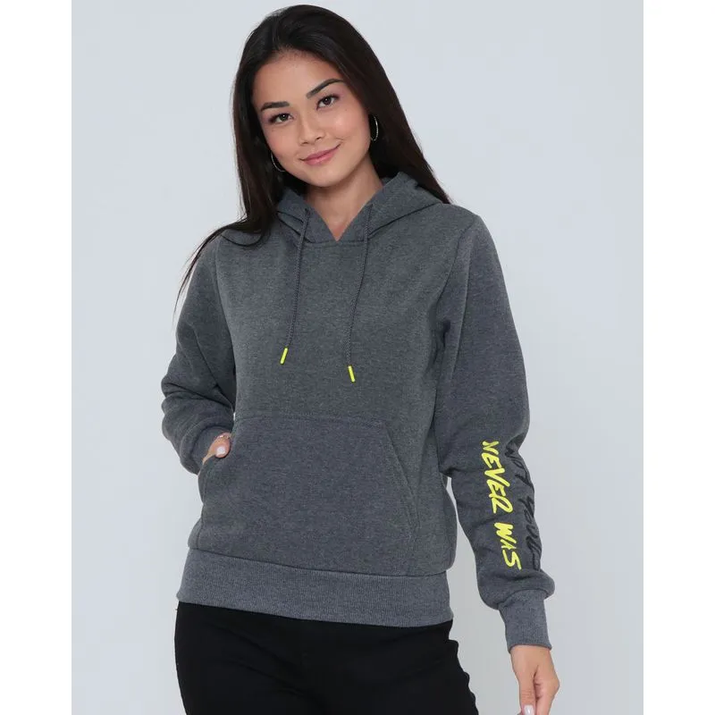 Blusão De Moletom Feminino Com Capuz Cinza GG