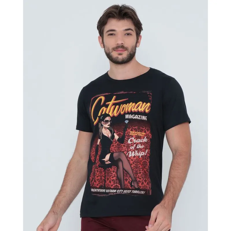 Camiseta Mulher Gato Batman Liga da Justiça Preta G