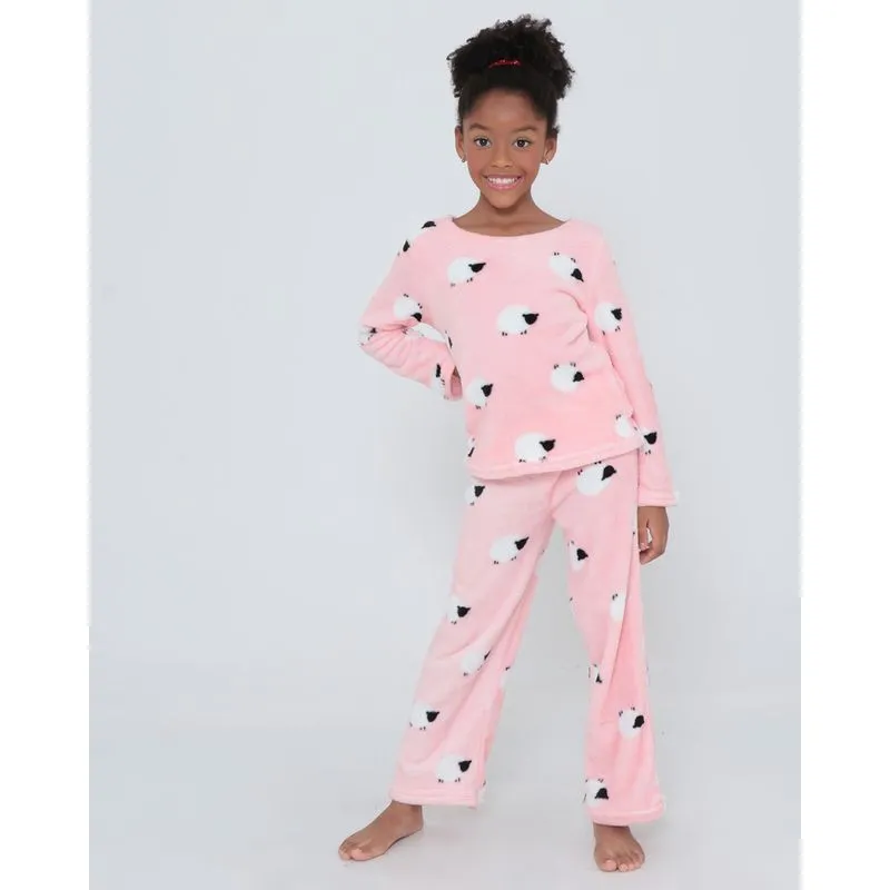 Pijama Infantil Longo Pelúcia Ovelhas Rosa Claro 10