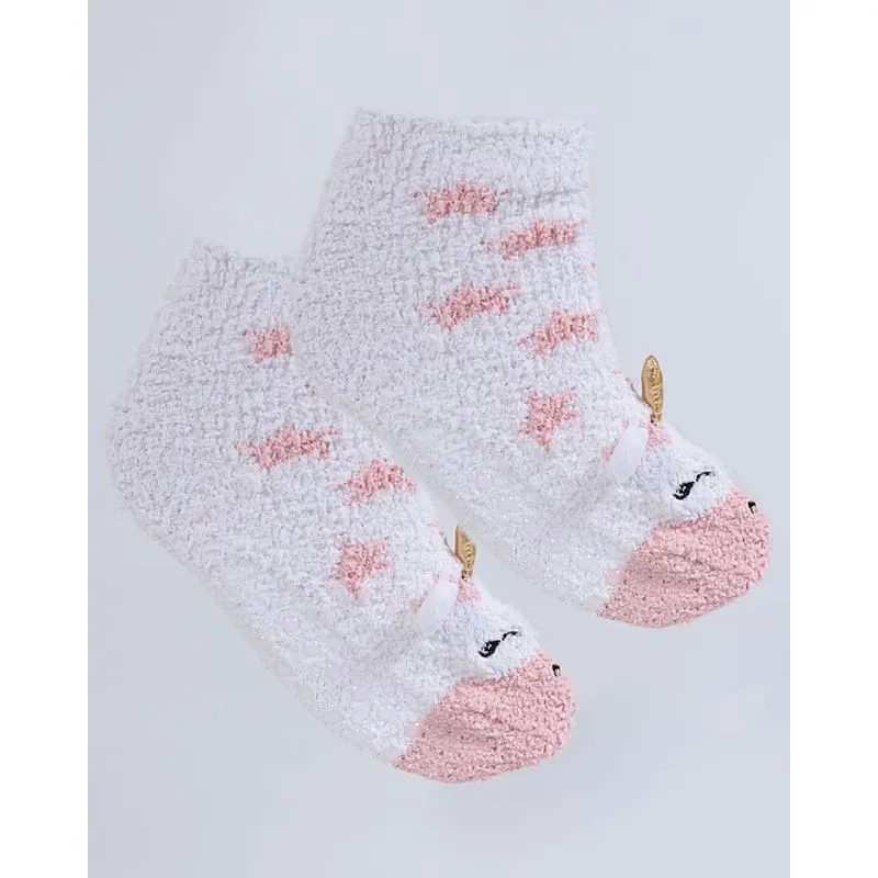 Meia Infantil Chenille 3D Unicórnio Branca 27 A 29
