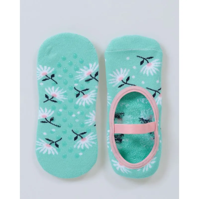 Meia Sapatilha Feminina Antiderrapante Floral Verde Claro 34 A 39