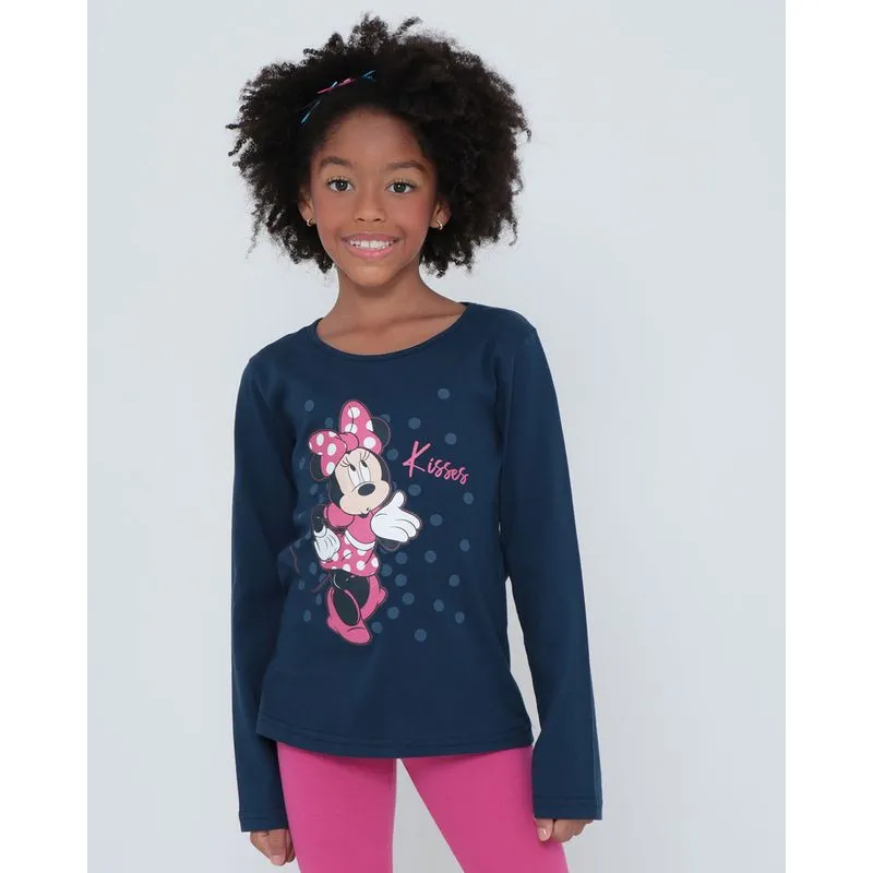 Blusa Infantil Minnie Mouse Disney Azul Marinho 4