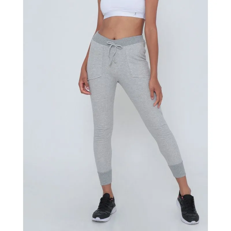 Calça Moletom Feminina Fitness Jogger Cinza Claro P