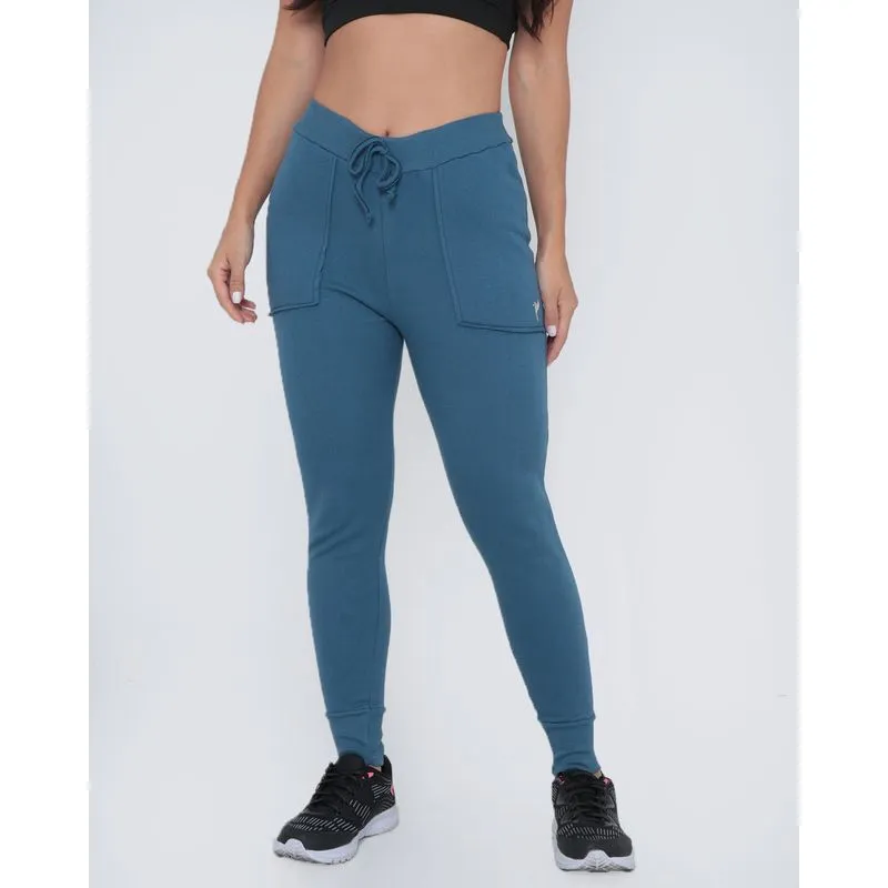 Calça Moletom Feminina Fitness Jogger Azul M