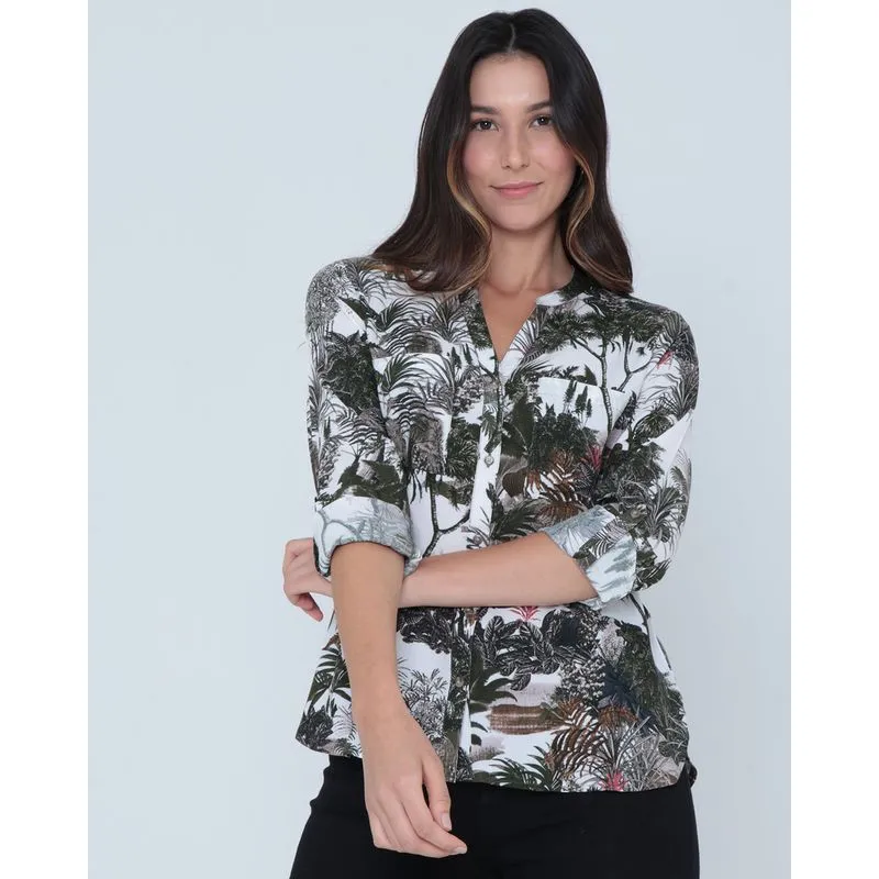 Camisa Feminina Viscose Floral Azul M