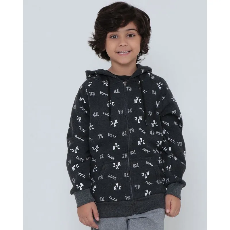Casaco De Moletom Infantil Com Zíper Preto 6
