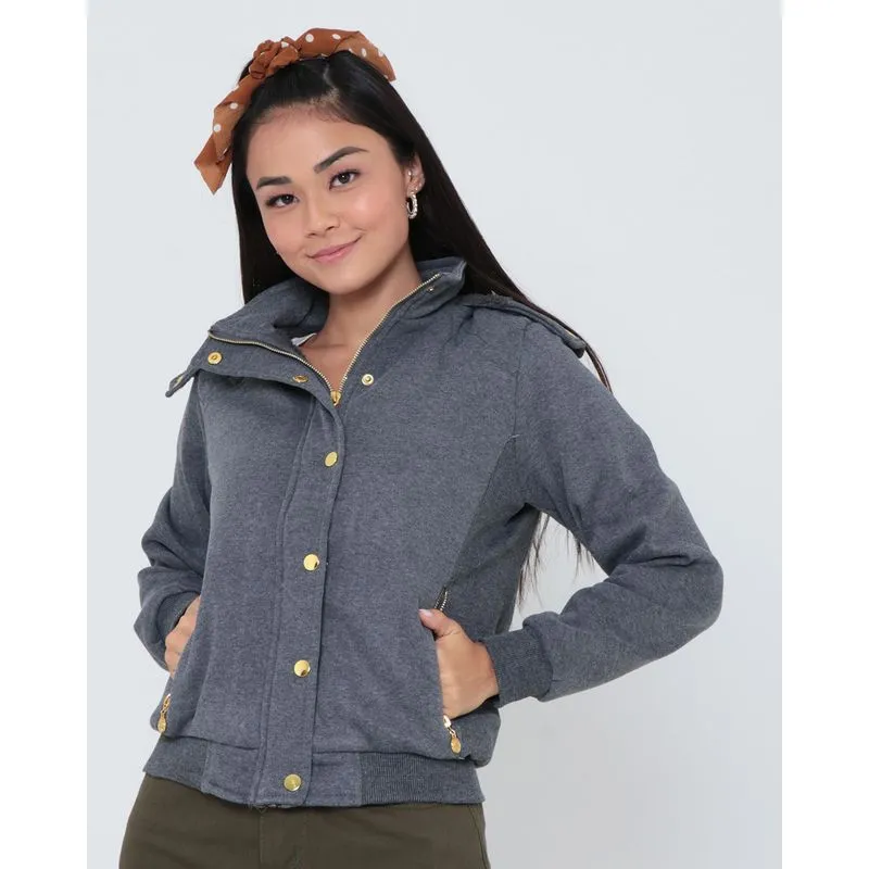 Casaco Moletom Feminino Pelúcia Cinza M
