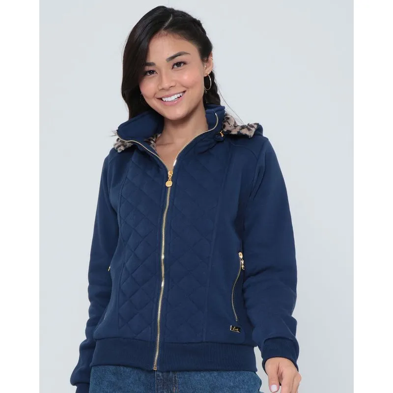 Casaco Moletom Feminino Com Capuz Removível Azul Marinho G