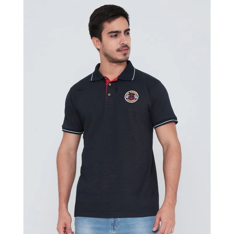 Polo Masculina Pontilhada Bordado Azul Marinho GG