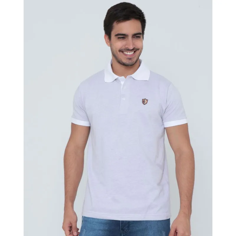 Polo Masculina Texturizada Quadriculada Cinza Claro P