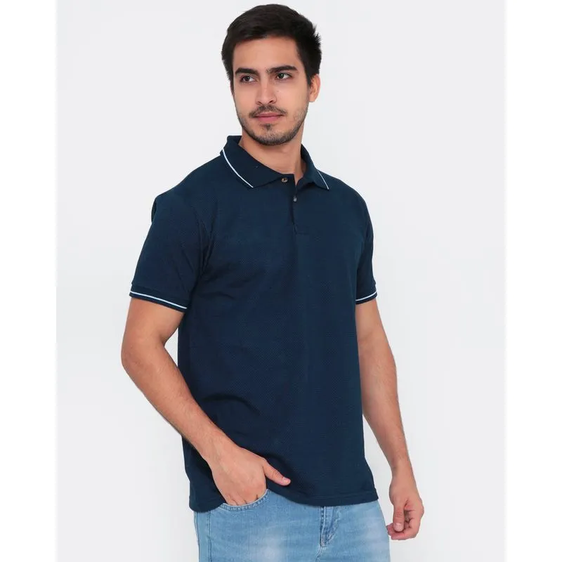 Camisa Polo Masculina Pontilhada Azul Marinho GG