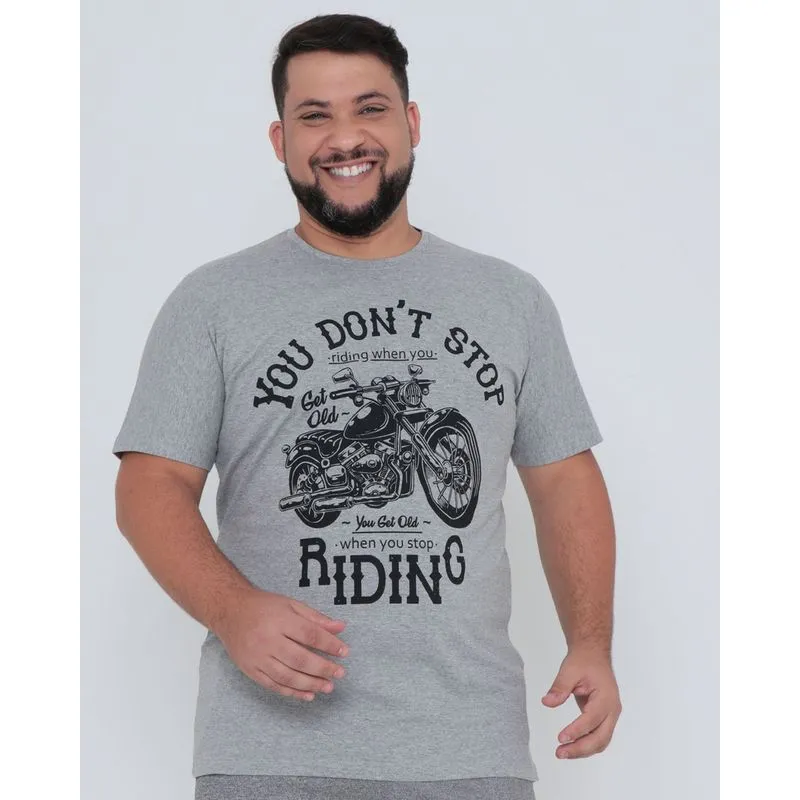 Camiseta Plus Size Motocicleta Mescla Cinza G2