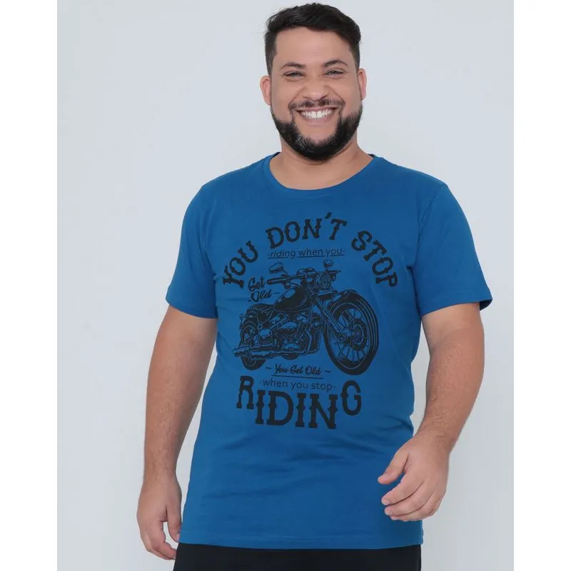 Camiseta Plus Size Motocicleta Azul G1
