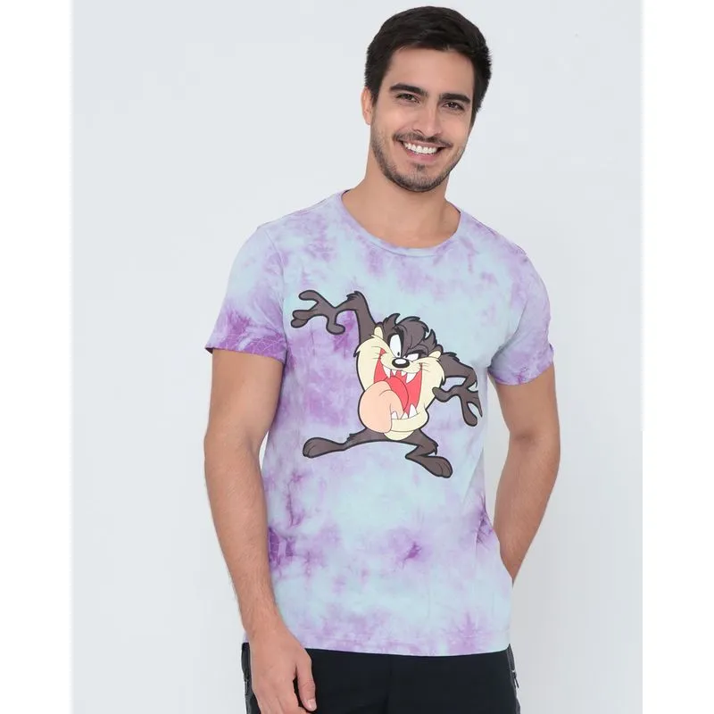 Camiseta Estampa Taz Mania Looney Tunes Tie Dye Roxa G