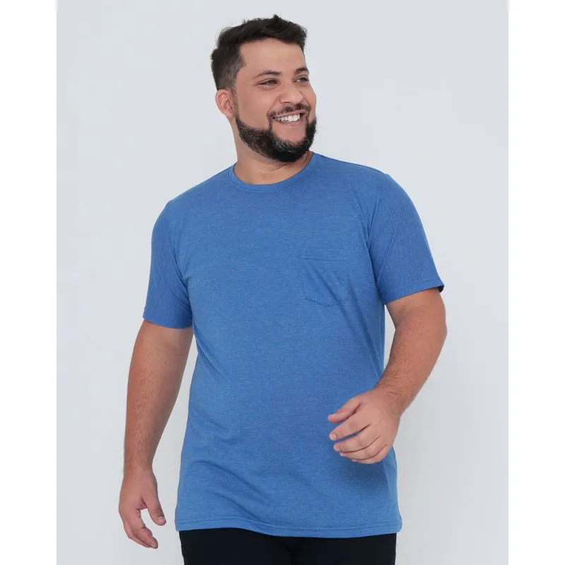 Camiseta Básica Plus Size Bolso Azul G1