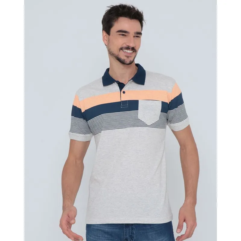 Polo Masculina Listras Mescla Cinza M