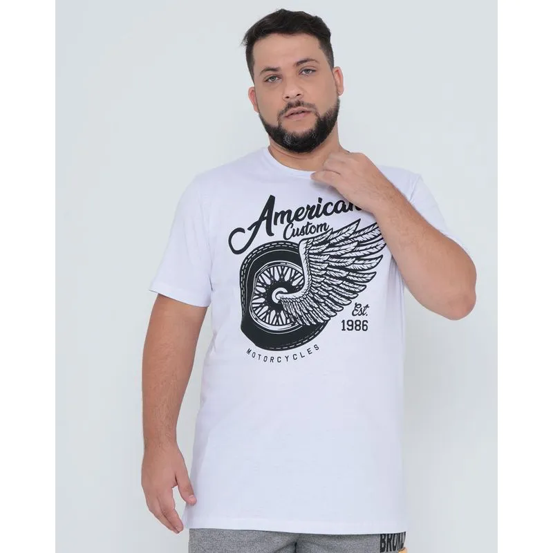 Camiseta Plus Size American Custom Branca G2