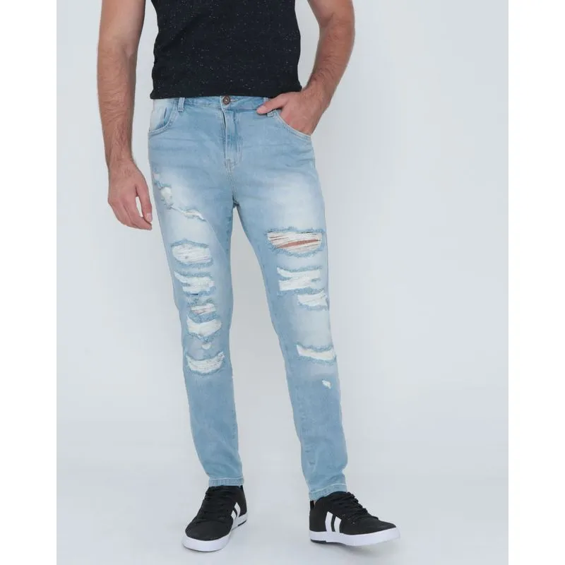 Calça Jeans Masculina Destroyed Azul Claro 44