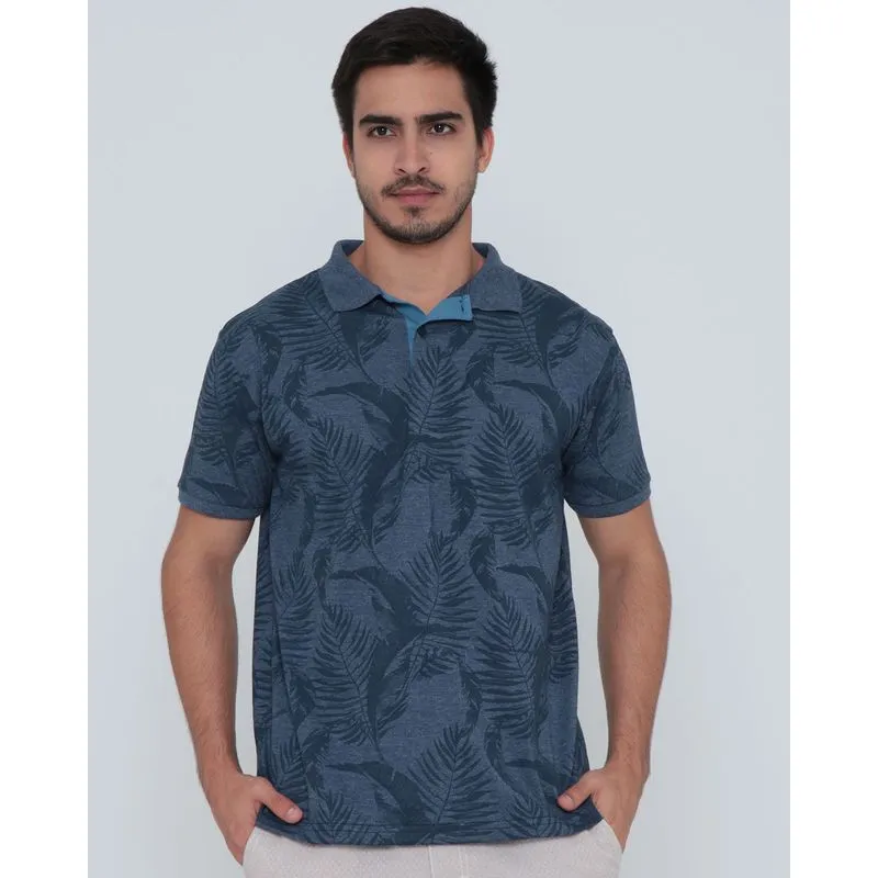 Polo Masculina Floral Azul Marinho M