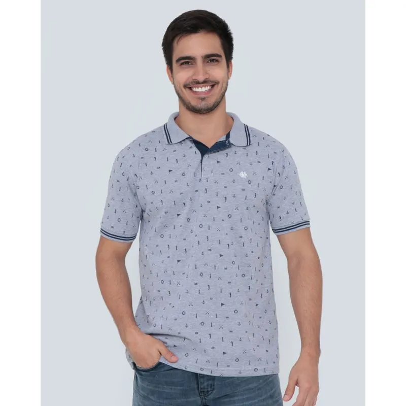 Polo Masculina Estampa Navy Mescla Cinza P