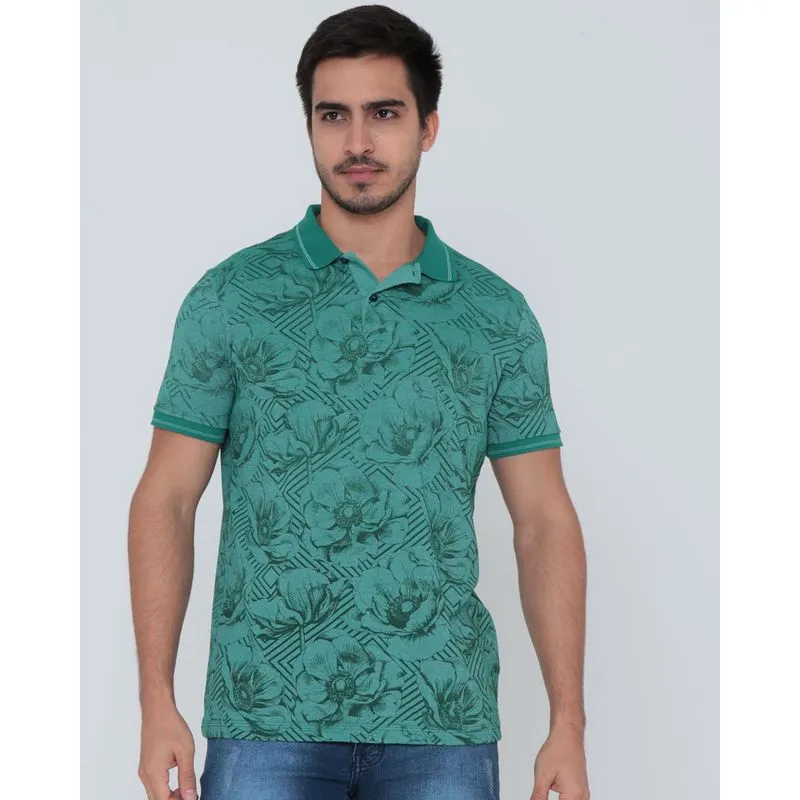 Polo Masculina Estampa Floral Verde G