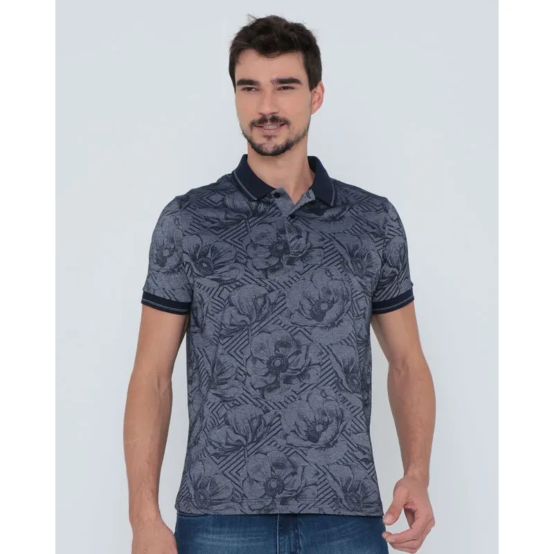 Polo Masculina Estampa Floral Azul Marinho G