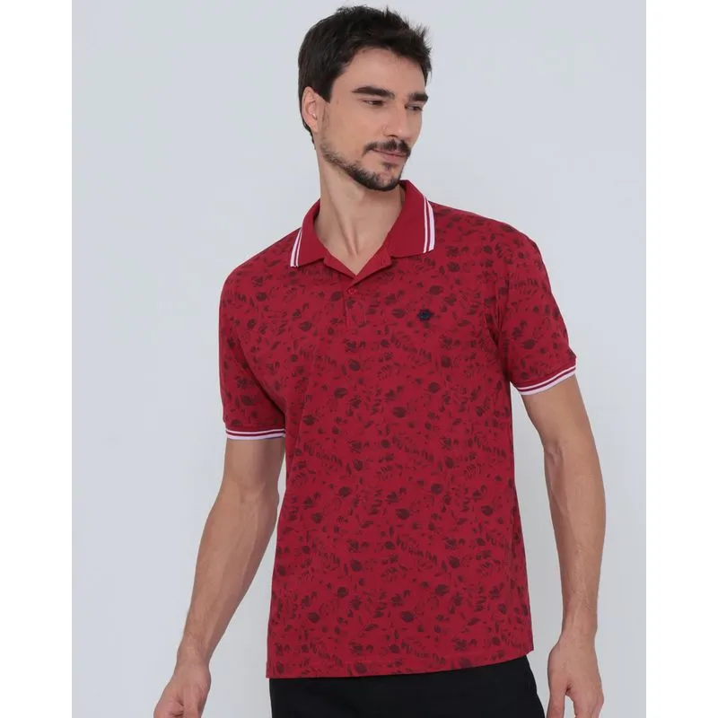 Polo Masculina Com Estampa Floral Vermelha G