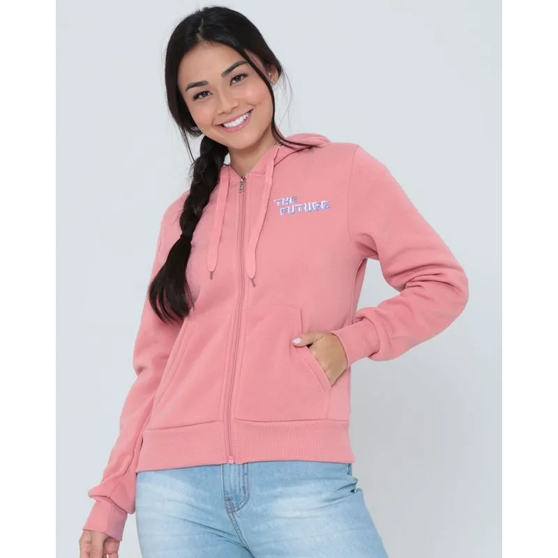 Casaco Moletom Feminino Bordado Rosa Claro GG