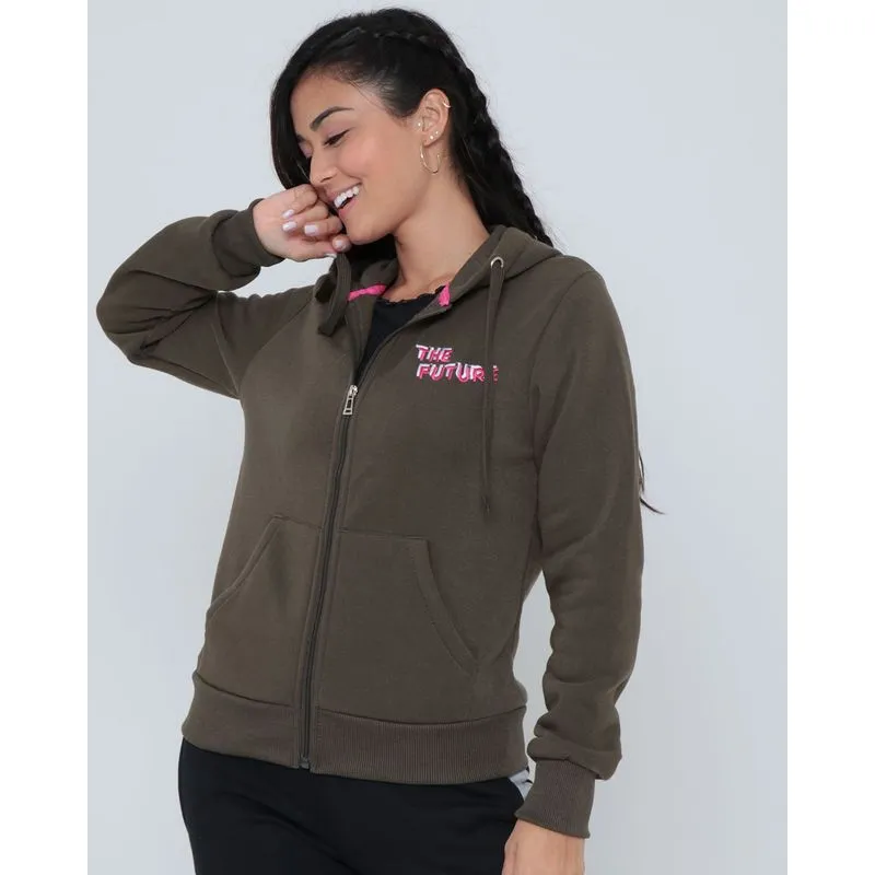 Casaco Moletom Feminino Bordado Verde Militar GG