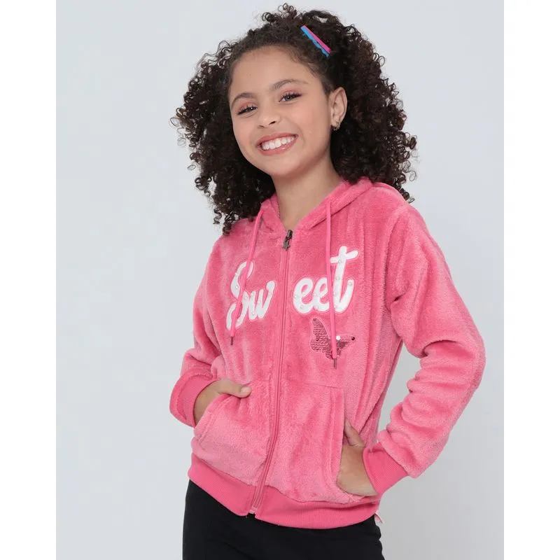 Jaqueta Infantil Pelúcia Paetê Coral 6