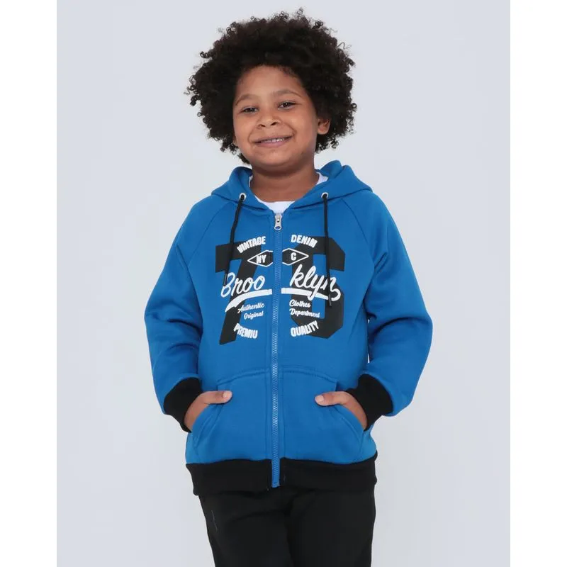 Casaco Moletom Infantil Com Capuz Azul 8