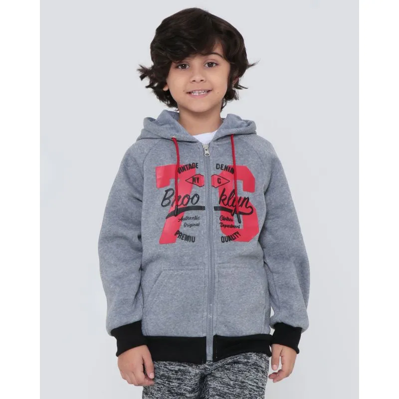 Casaco Moletom Infantil Com Capuz Mescla Cinza 4