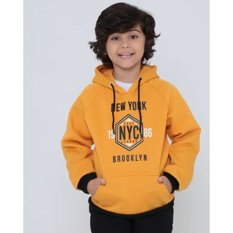 Blusão de Moletom Infantil Com Capuz Mostarda 8