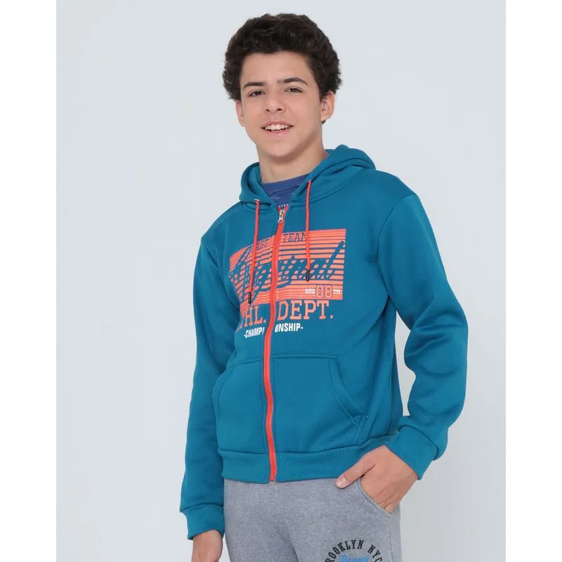 Casaco Moletom Juvenil Estampado Com Zíper Azul 10