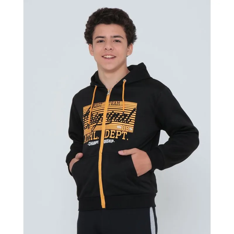 Casaco Moletom Juvenil Estampado Com Zíper Preto 10