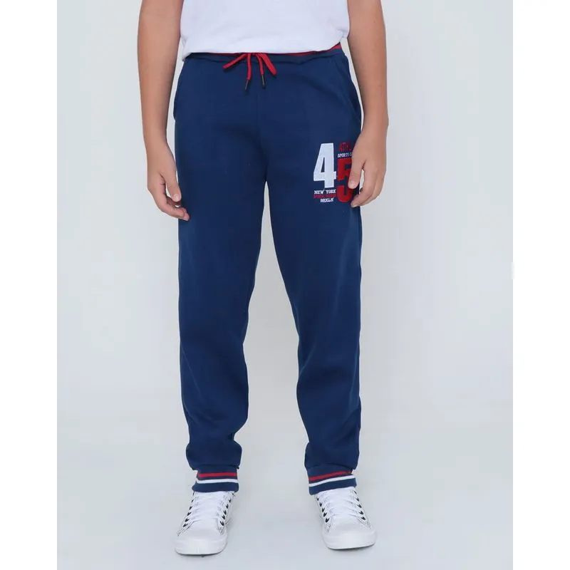 Calça Moletom Juvenil Jogger Bordada Azul Escuro 10