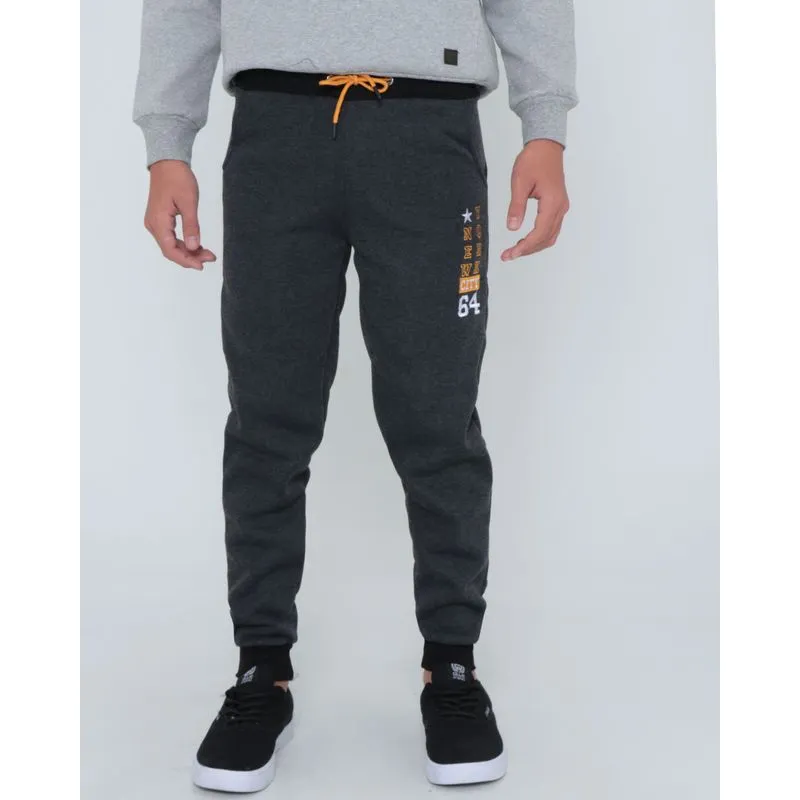 Calça Moletom Juvenil Jogger Bordada Mescla Cinza Escuro 16