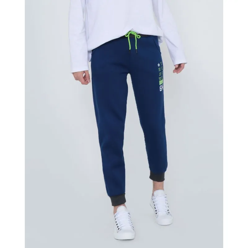 Calça Moletom Juvenil Jogger Bordada Azul 12