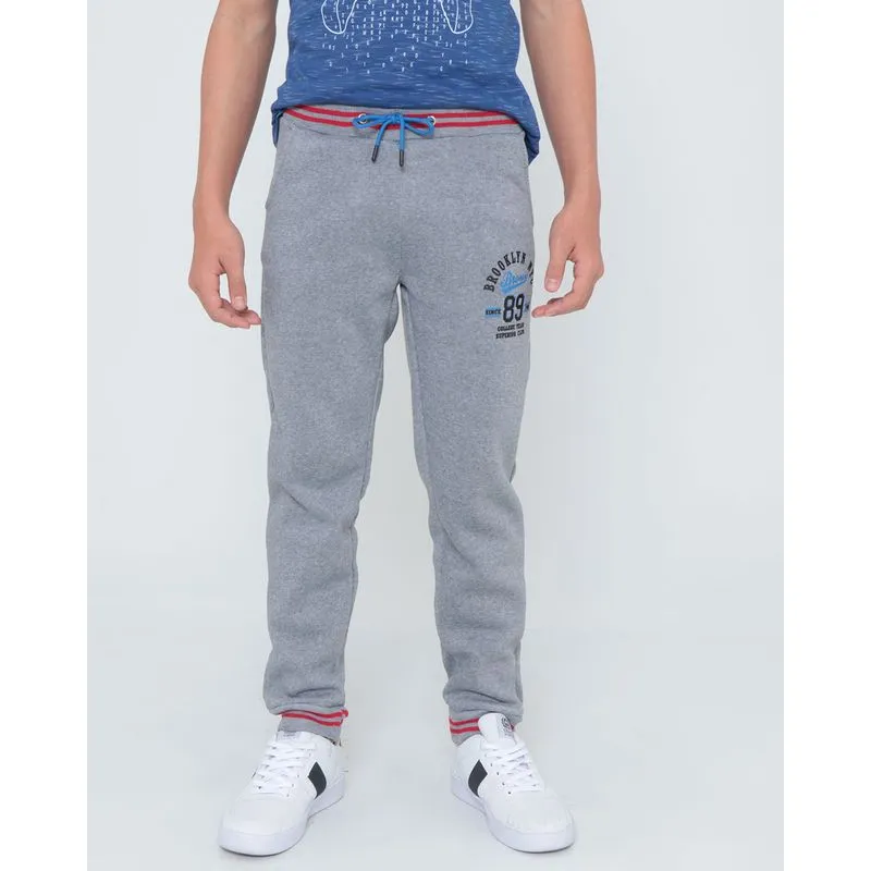 Calça Moletom Juvenil Jogger Estampada Mescla Cinza 12