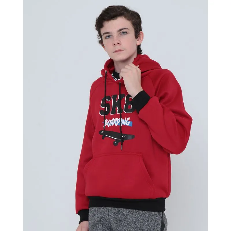 Blusão de Moletom Juvenil Com Capuz Vermelho 12