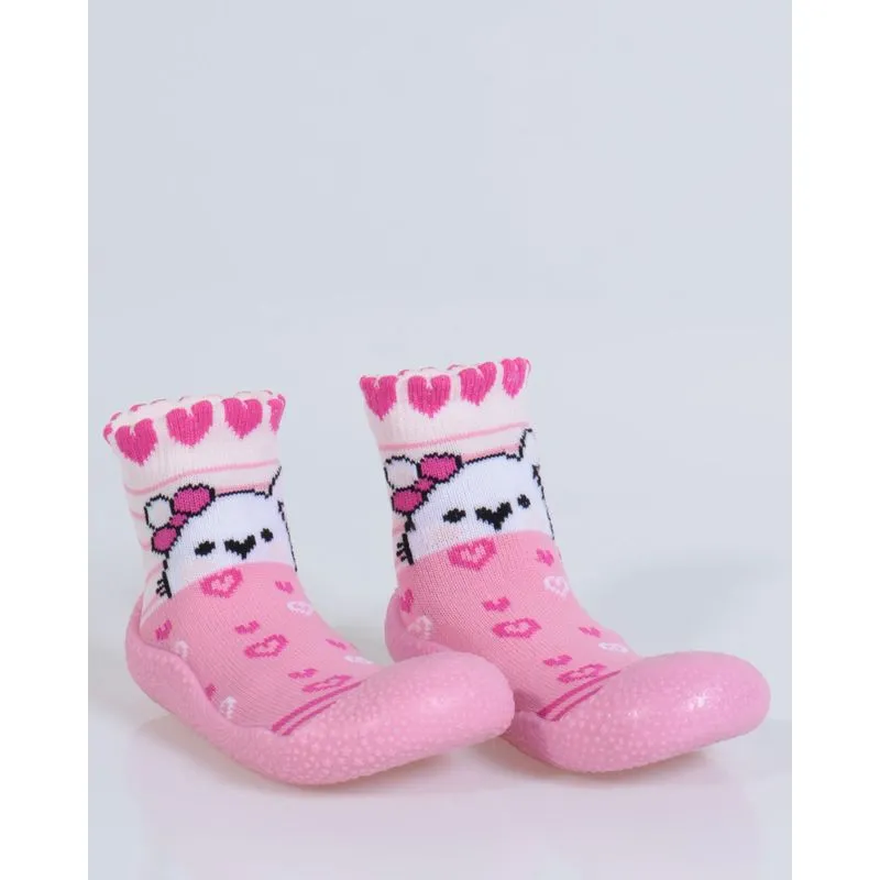 Meia Com Sola Infantil Coelhinha Rosa 19/20