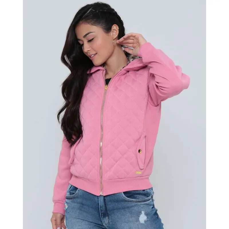 Casaco Moletom Feminino Pelúcia Com Zíper Rosa G