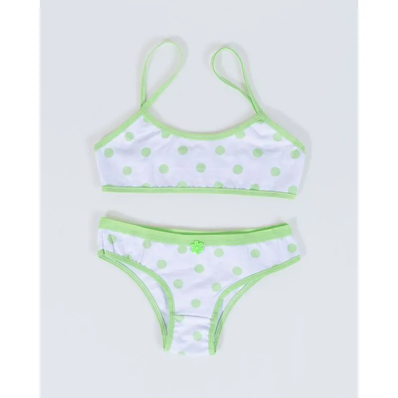 Conjunto Lingerie Juvenil Poá Verde Claro M