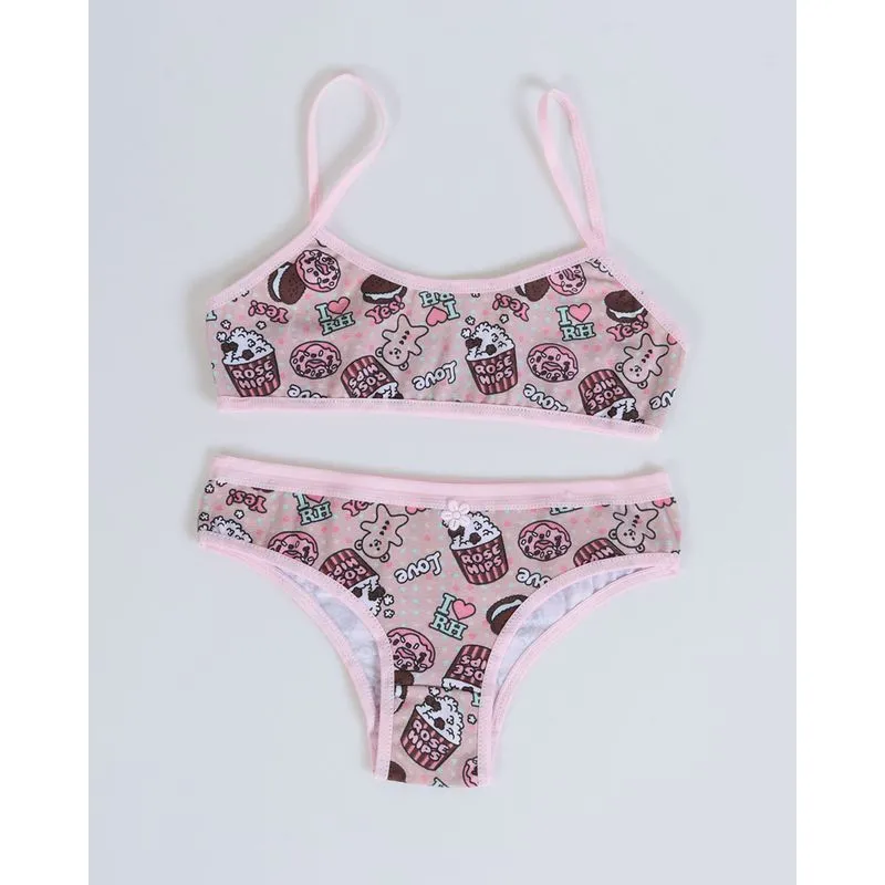 Conjunto Lingerie Juvenil Donuts Rosa Claro G