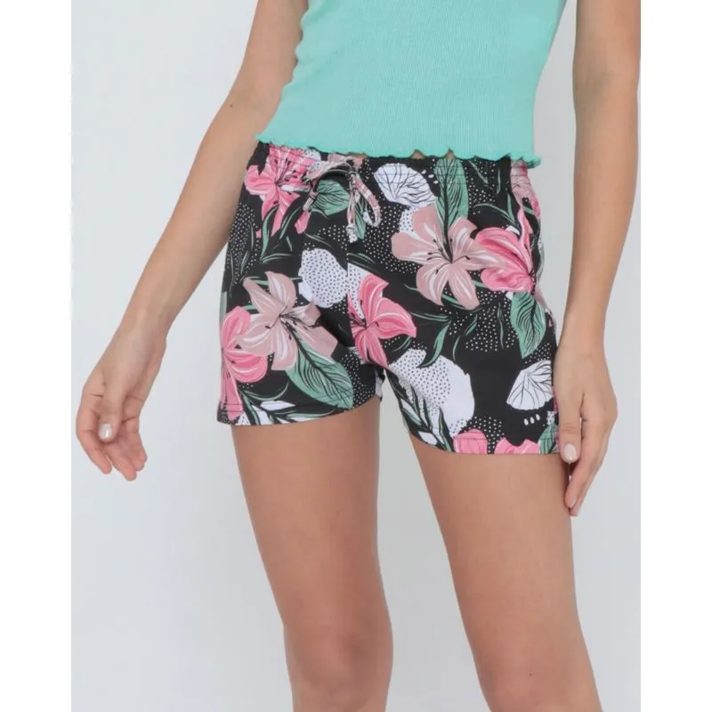 Short Boxer Estampa Floral Hibiscos Preto GG